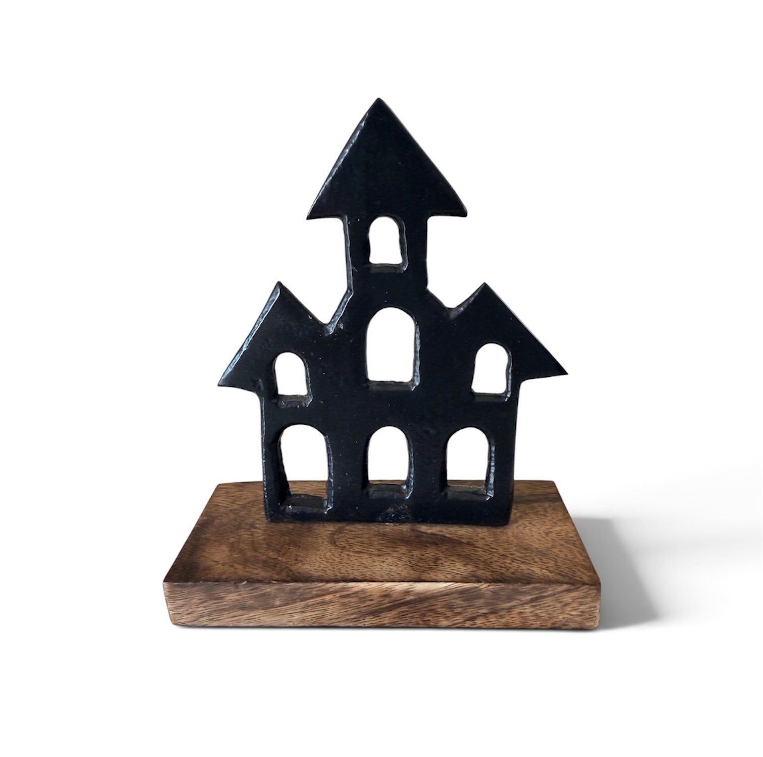 Mango Wood Standing Haunted House Silhouette Decor Halloween