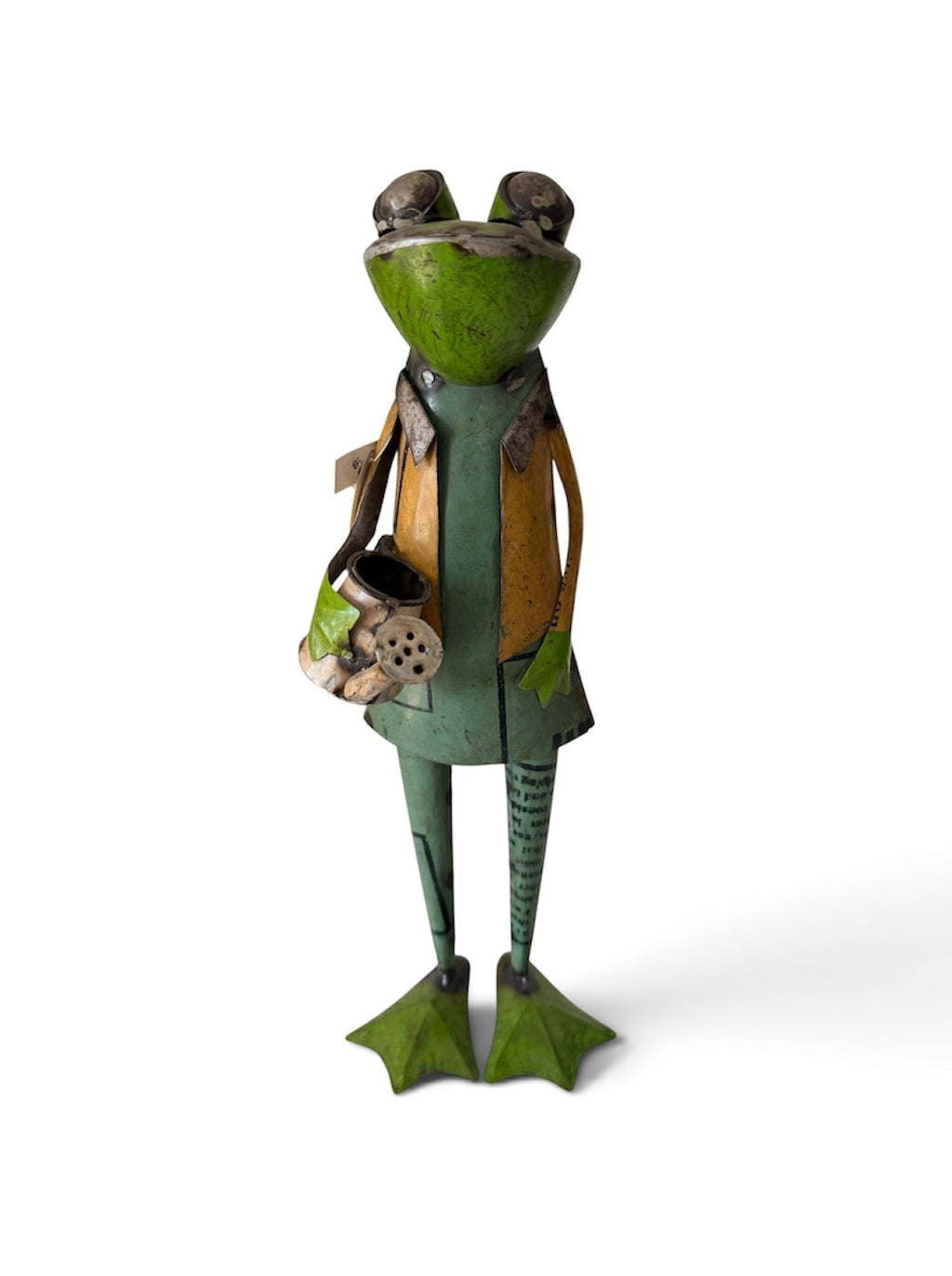 Whimsical Metal Standing Garden Frog 17” Tall Watering Can