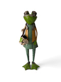 Whimsical Metal Standing Garden Frog 17” Tall Watering Can