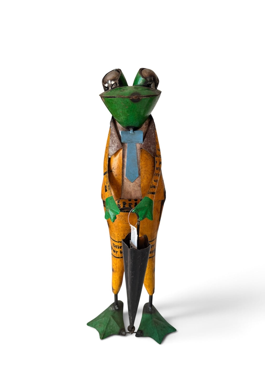 Whimsical Metal Standing Garden Frog 17” Tall Umbrella