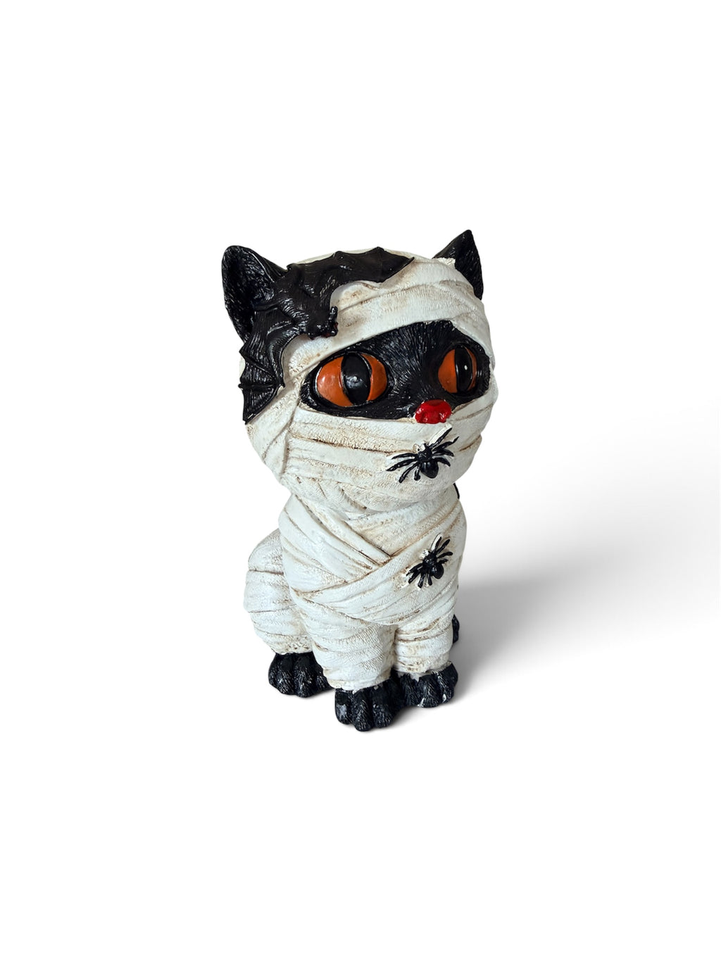 Mummy Black Cat Halloween Figure 10” Tall Spooky Cute Orange Eyes Gothic