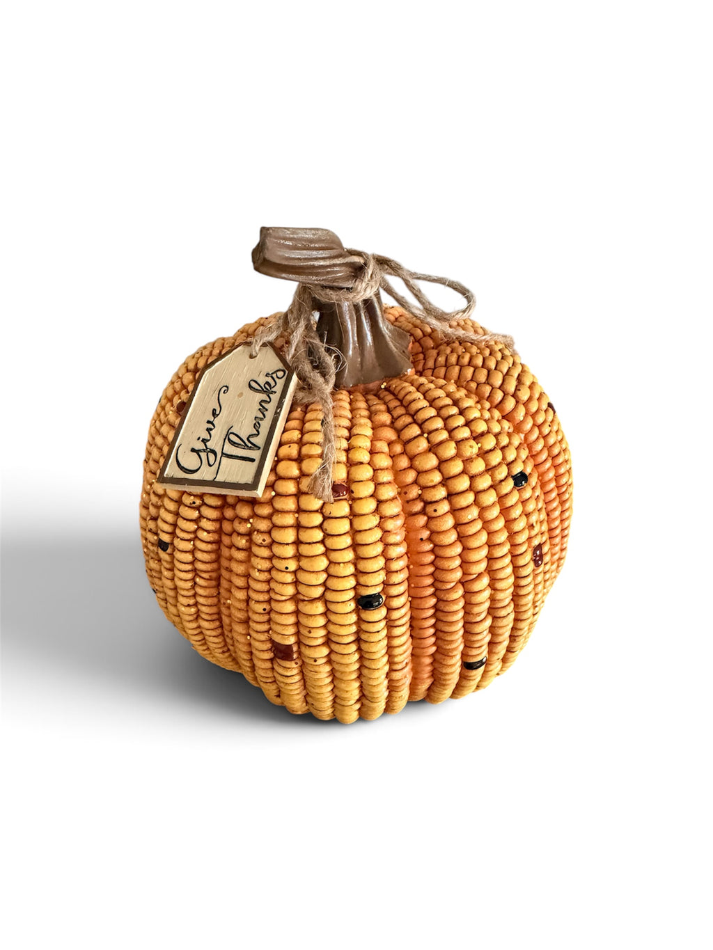 Give Thanks Indian Corn 8” Tall Resin Yellow Pumpkin Fall Autumn Home Decor