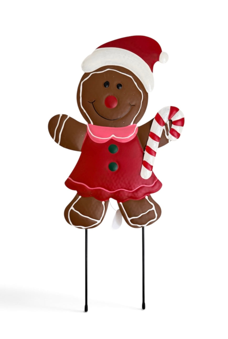 Gingerbread Girl 20” Metal Yard Stake Holiday Christmas Yard Decoration