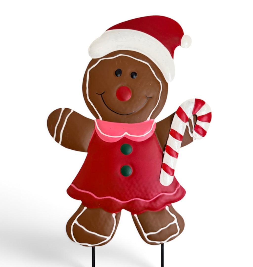 Gingerbread Girl 20” Metal Yard Stake Holiday Christmas Yard Decoration
