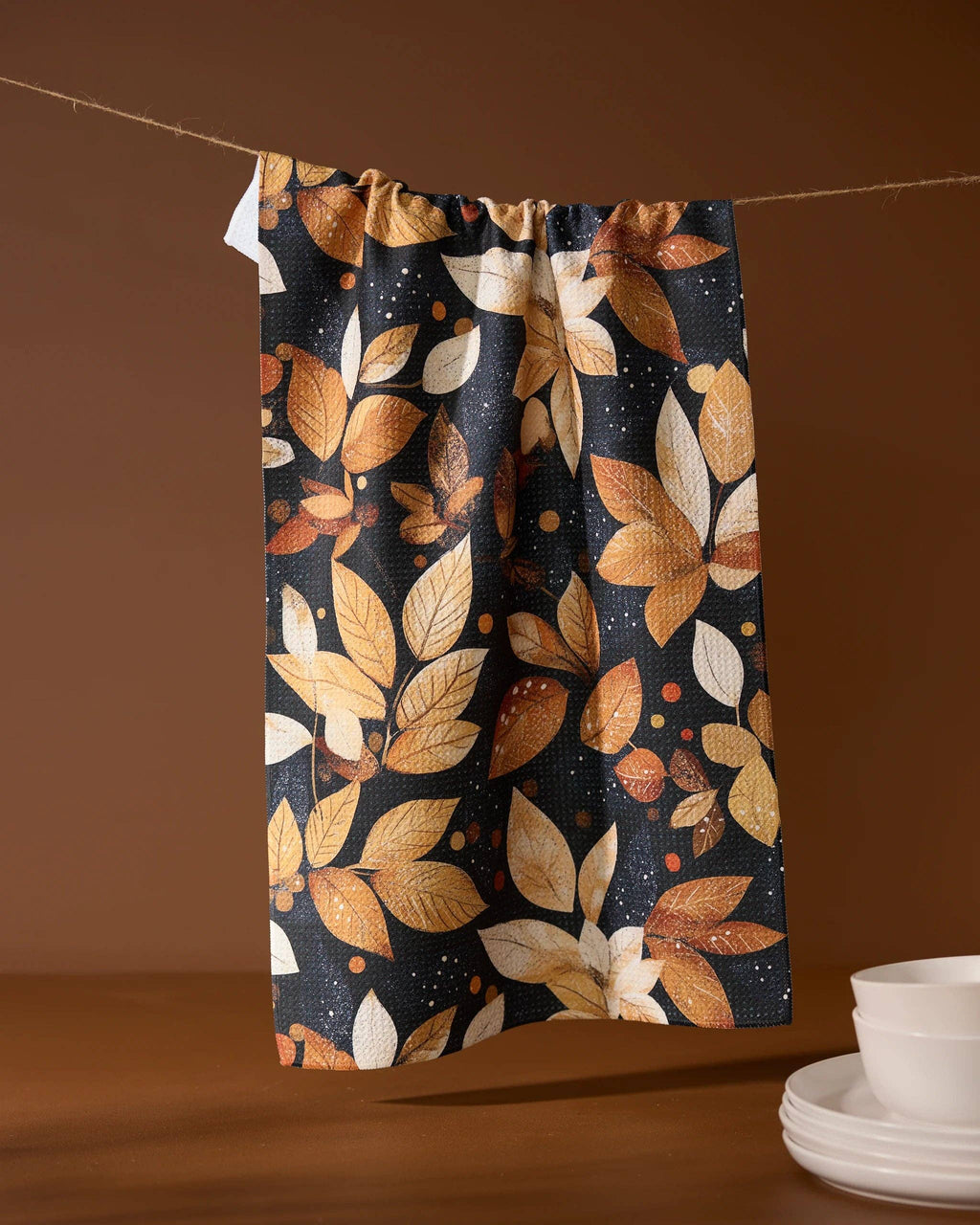 Botanical Wonderland Kitchen Tea Towel Geometry Fall Leaf Print 18 x 30