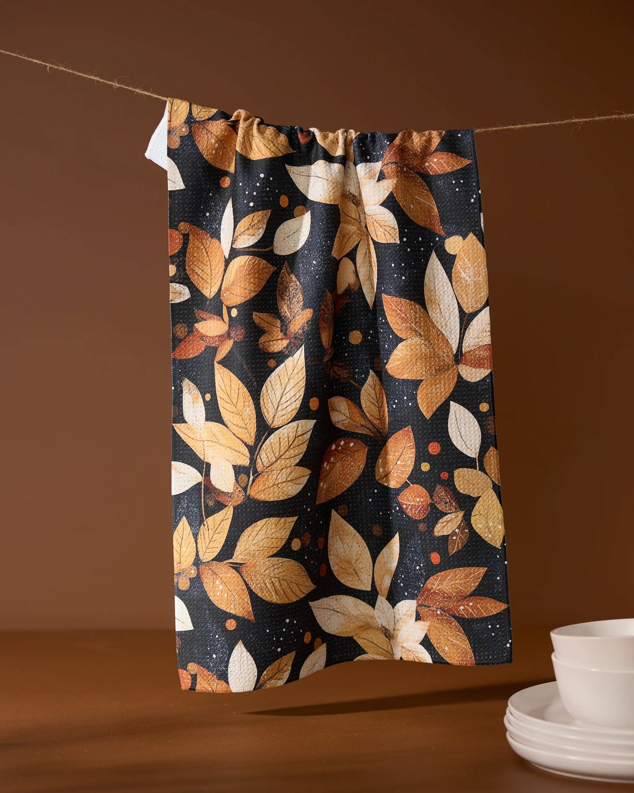 Botanical Wonderland Kitchen Tea Towel Geometry Fall Leaf Print 18 x 30